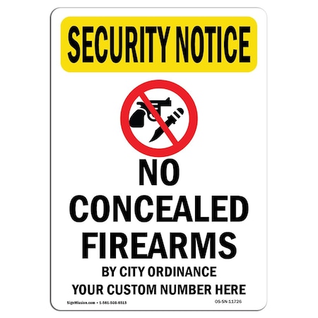 Signmission OSHA Security Sign, 5" H, 3.5" W, No Concealed Weapons, Portrait, SN-D-35-V-11726-10PK OS-SN-D-35-V-11726-10PK